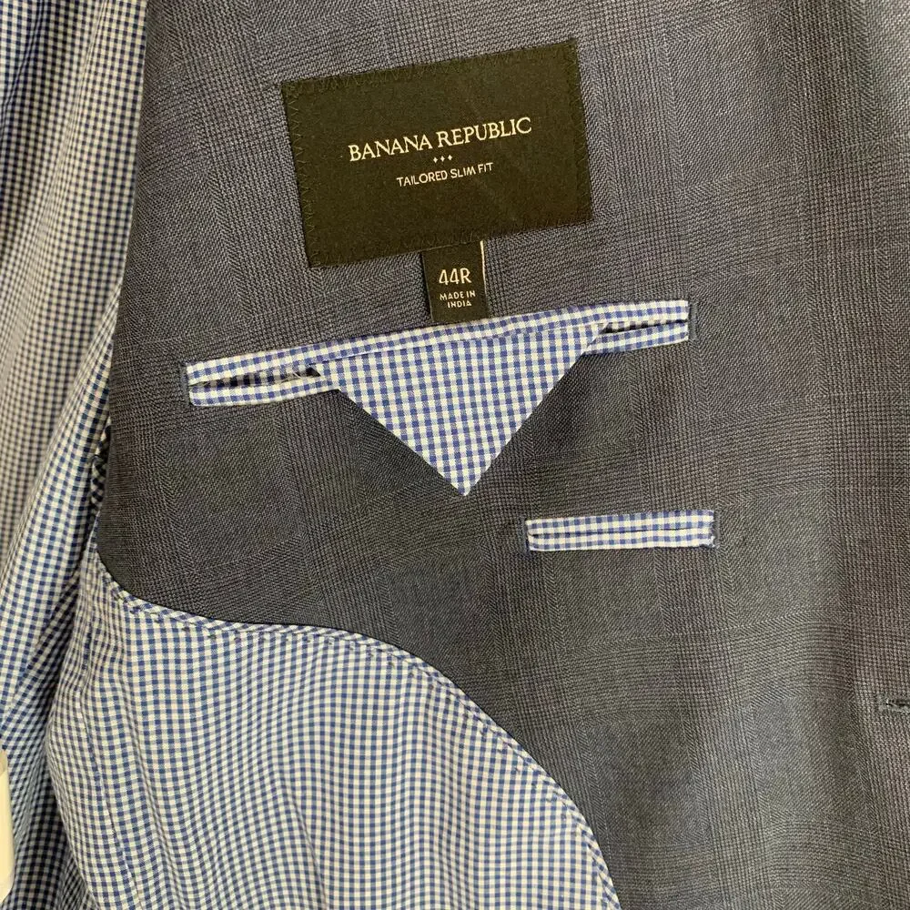 Banana Republic Tailored Slim Fit Blue Sport Coat Blazer 44R & Pants 34x32 Suit